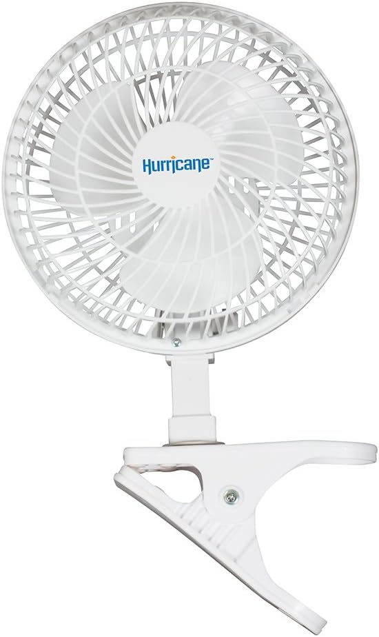 Hurricane Classic 6 Inch Clip Fan - Portable Fan with Strong Clamp, Two Speed Settings, and Adjustable Tilt Mechanism, White