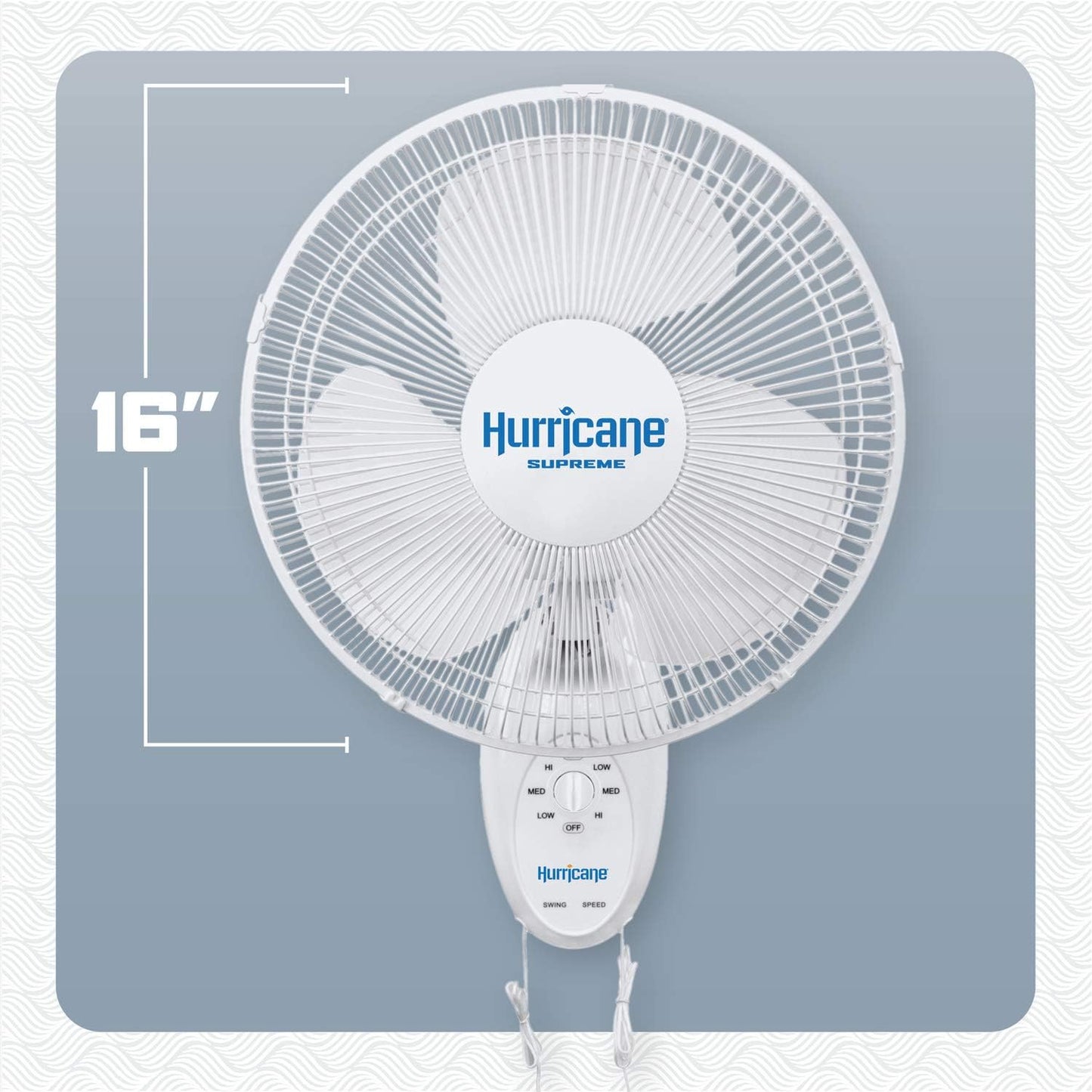 Hurricane Wall Mount Fan - 16 Inch, Supreme Series, Wall Fan with 90 Degree Oscillation, 3 Speed Settings, Adjustable Tilt - ETL Listed, White