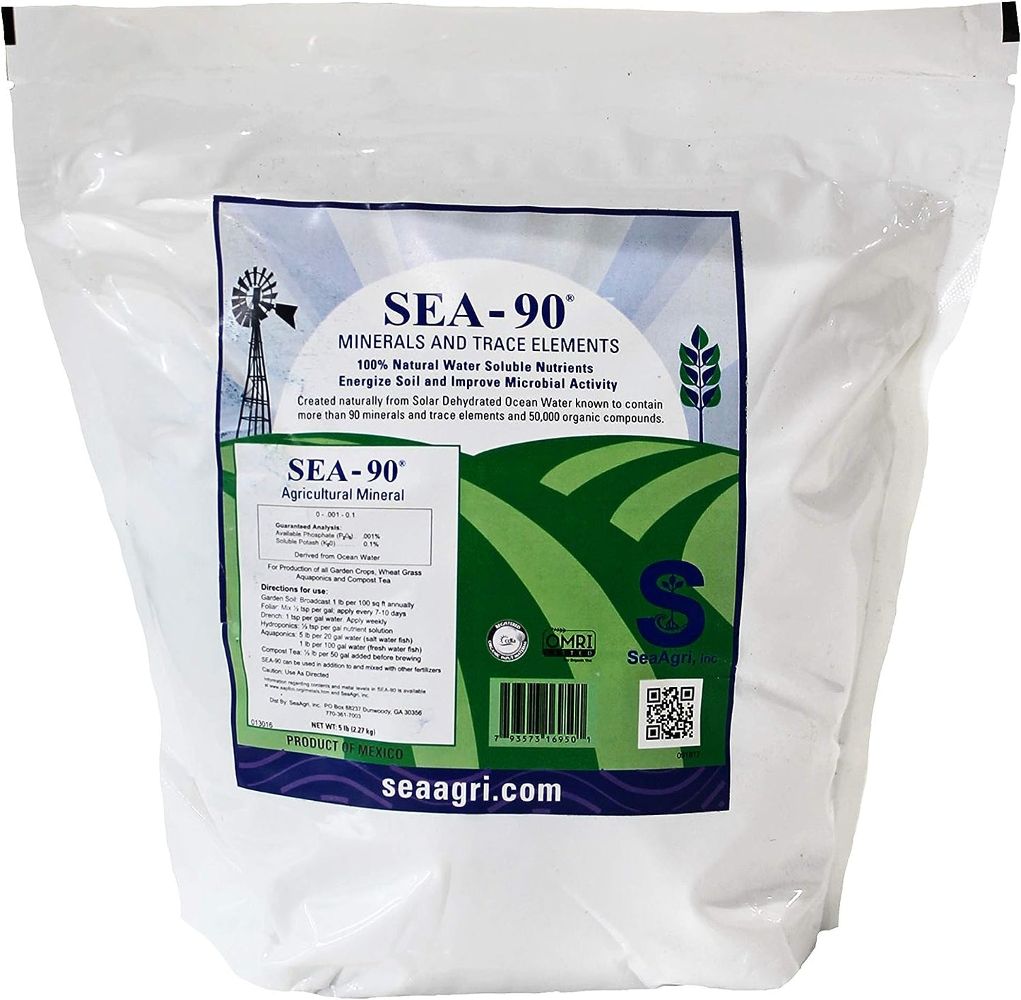 SEA-90 Organic Fertilizer for Hydroponics, Soil, Plant Food, 5 Pound Bag